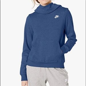 Women’s Blue NIKE Sportswear Fleece Funnel-Neck Hoodie Size Medium